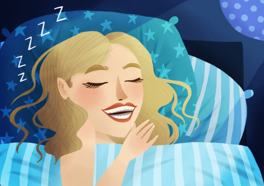 woman using a custom nightguard while sleeping